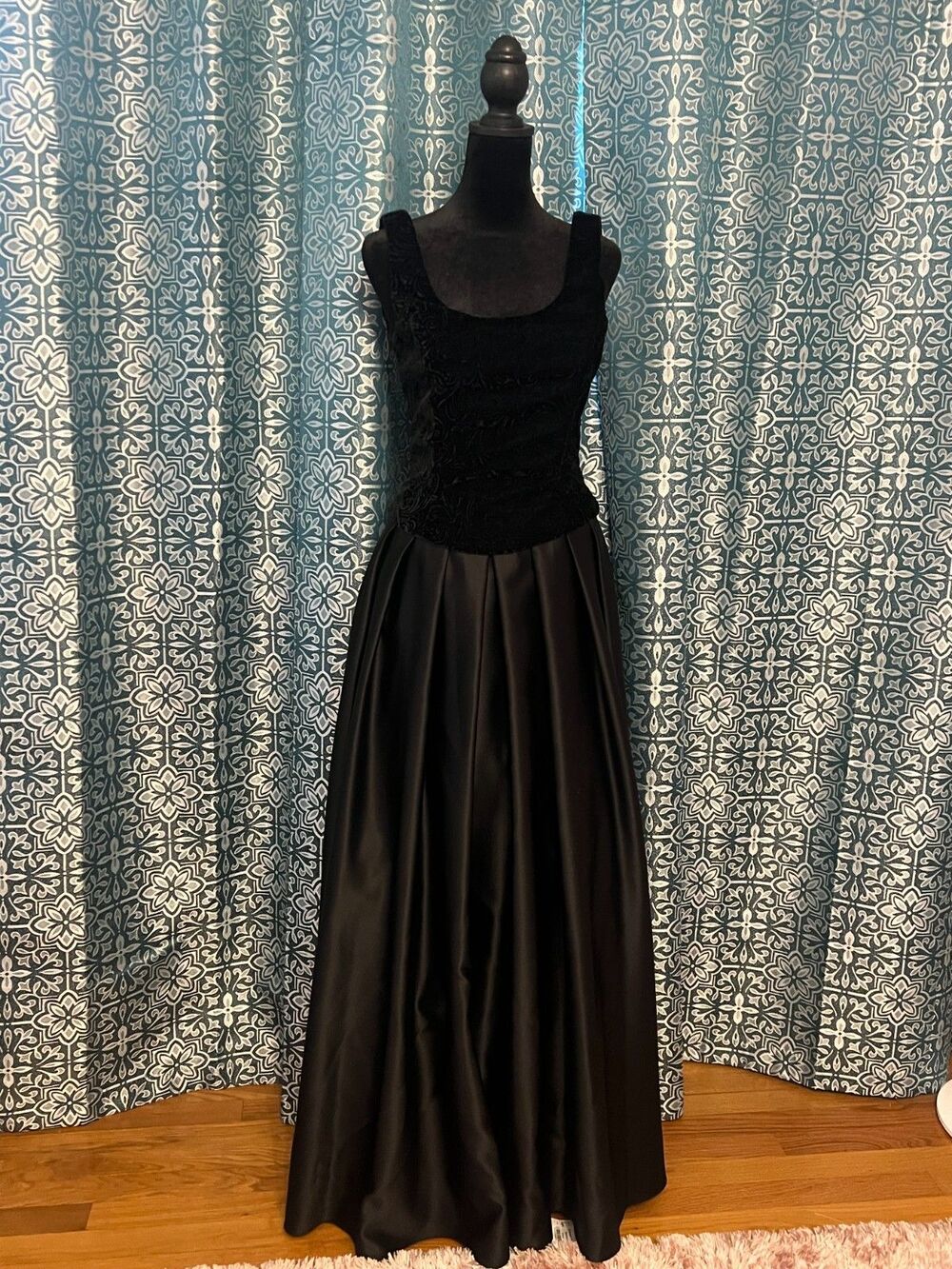 Vintage Scott McClintock Black Formal Dress Velvet Bodice Satin Skirt 6 - Picture 2 of 7